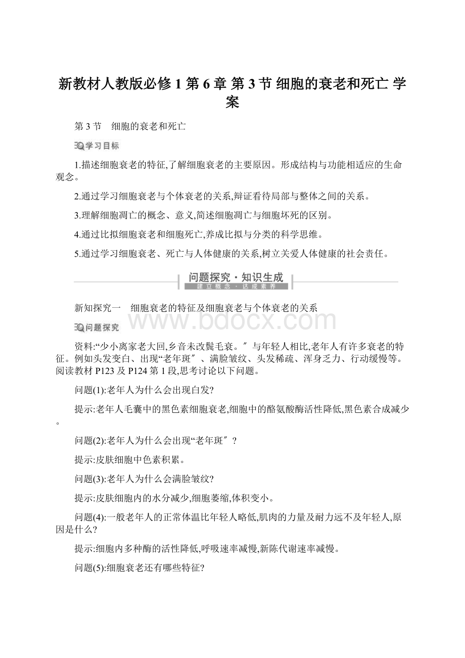 新教材人教版必修1 第6章 第3节 细胞的衰老和死亡 学案.docx_第1页