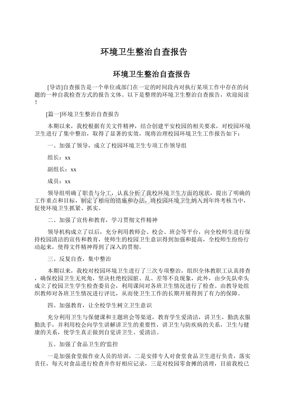 环境卫生整治自查报告Word下载.docx_第1页