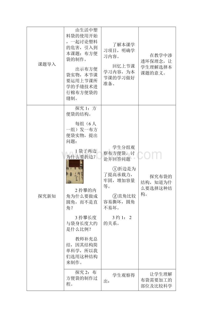 苏教版初中劳动技术《布方便袋的制作》教学设计Word格式文档下载.docx_第3页