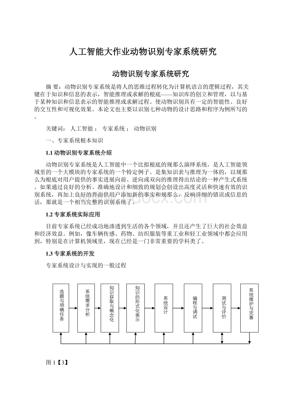 人工智能大作业动物识别专家系统研究Word下载.docx