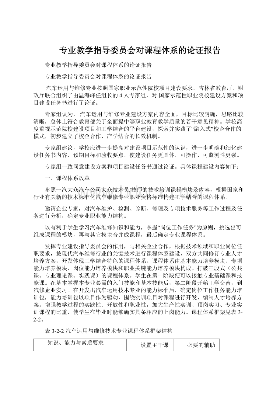 专业教学指导委员会对课程体系的论证报告.docx