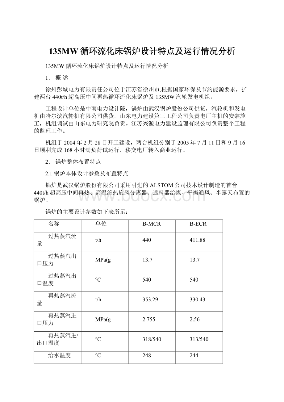 135MW循环流化床锅炉设计特点及运行情况分析.docx_第1页