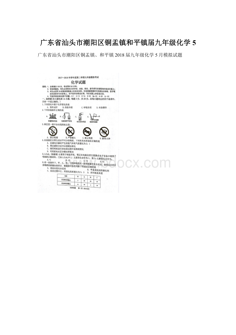 广东省汕头市潮阳区铜盂镇和平镇届九年级化学5.docx_第1页