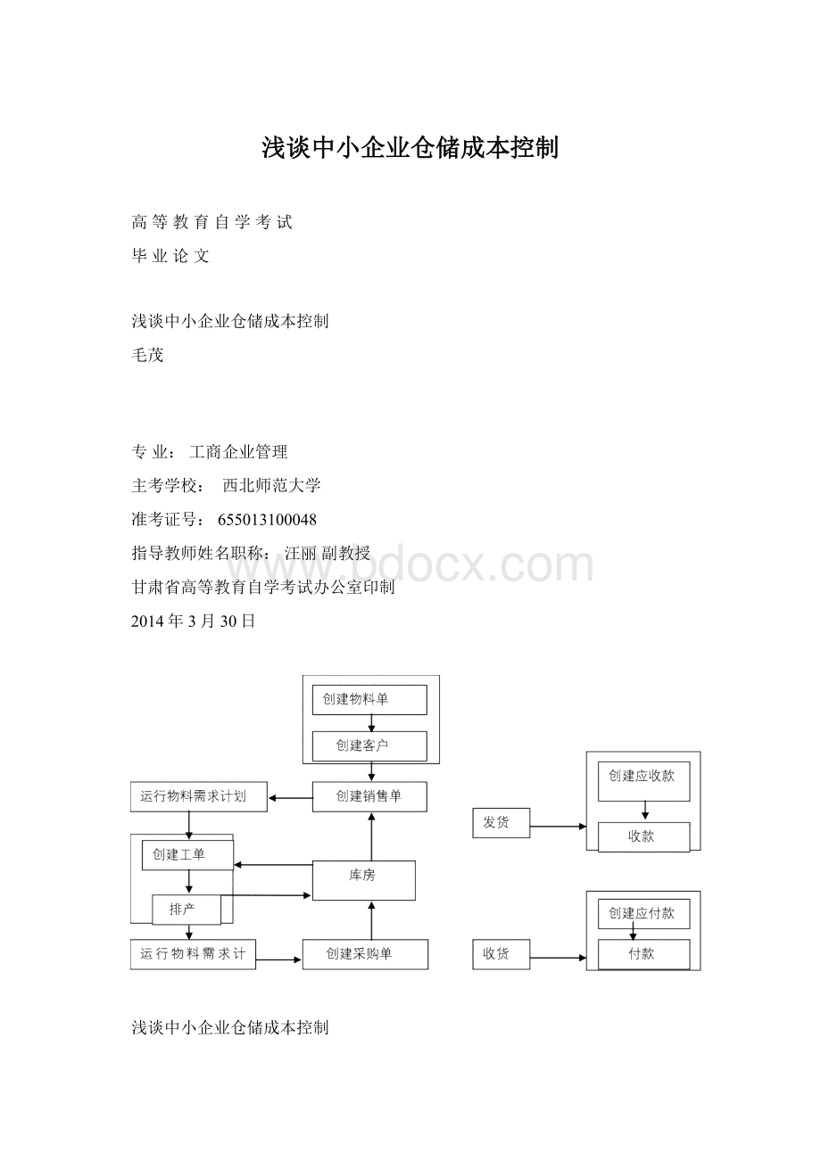 浅谈中小企业仓储成本控制Word文档格式.docx