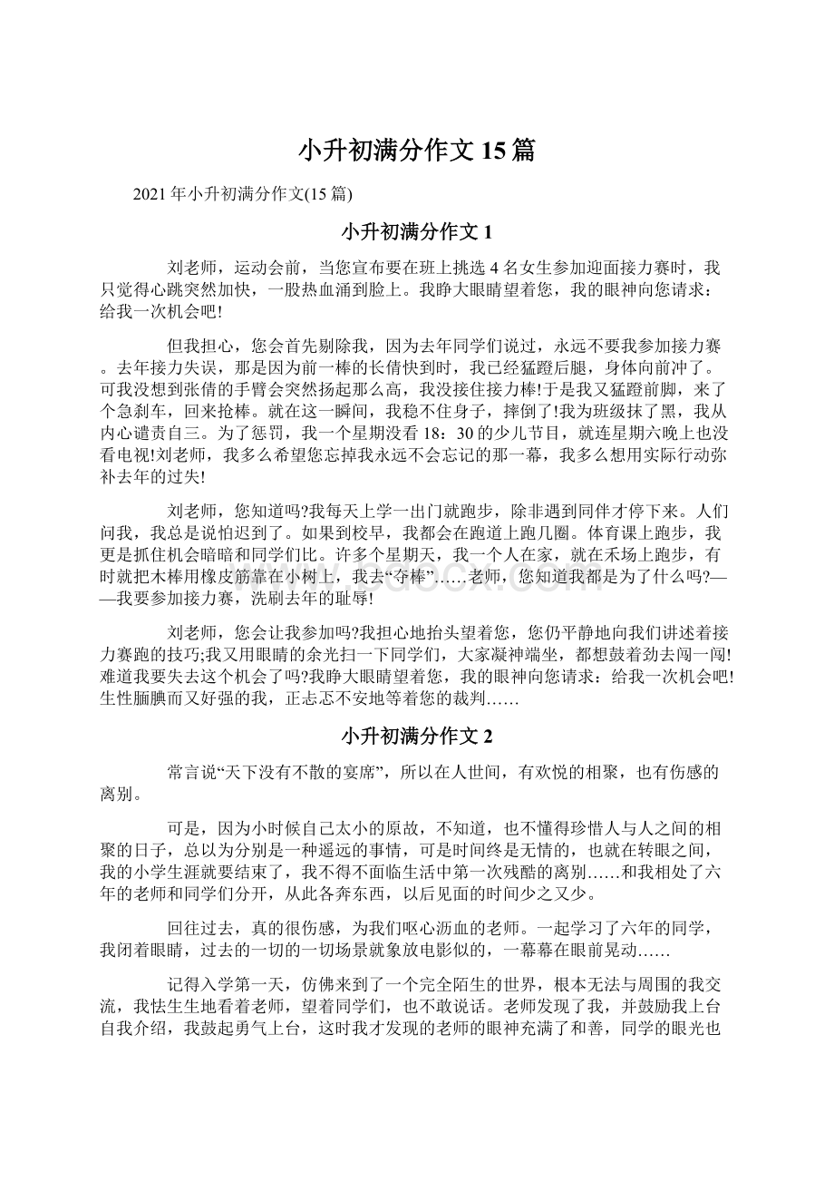 小升初满分作文15篇文档格式.docx