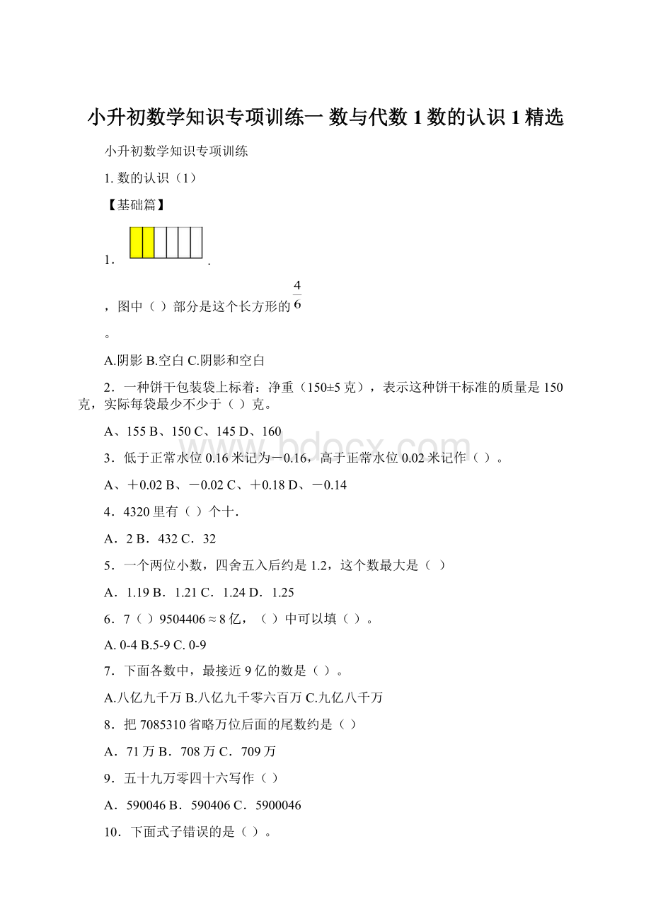 小升初数学知识专项训练一 数与代数1数的认识1精选.docx