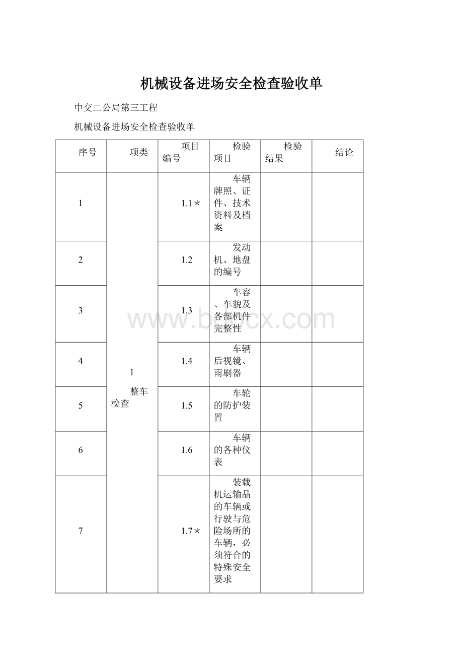 机械设备进场安全检查验收单.docx_第1页