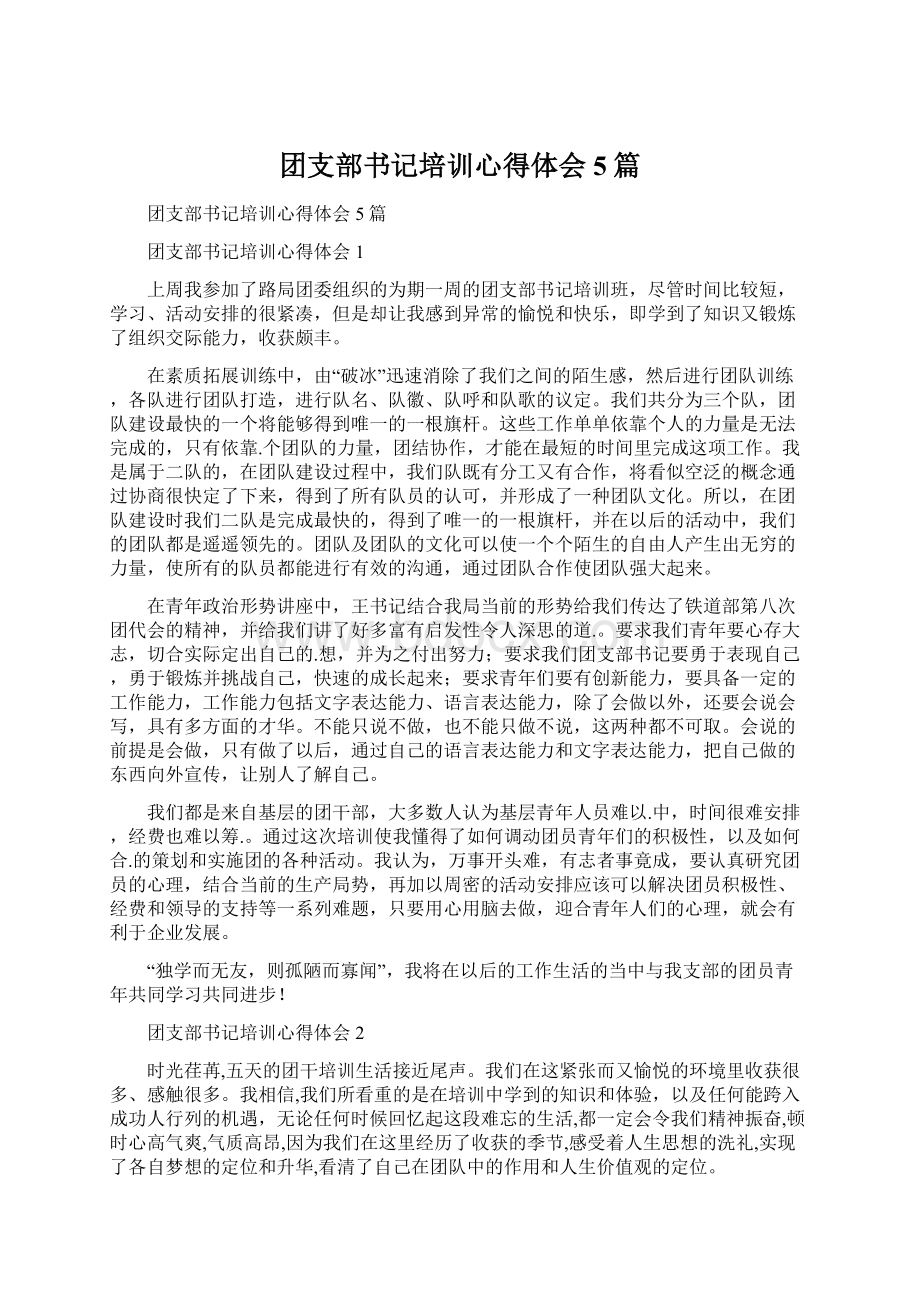 团支部书记培训心得体会5篇Word格式文档下载.docx