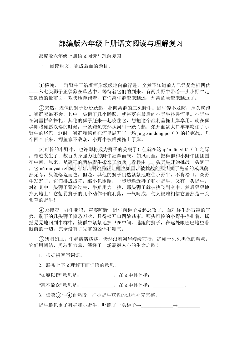 部编版六年级上册语文阅读与理解复习文档格式.docx