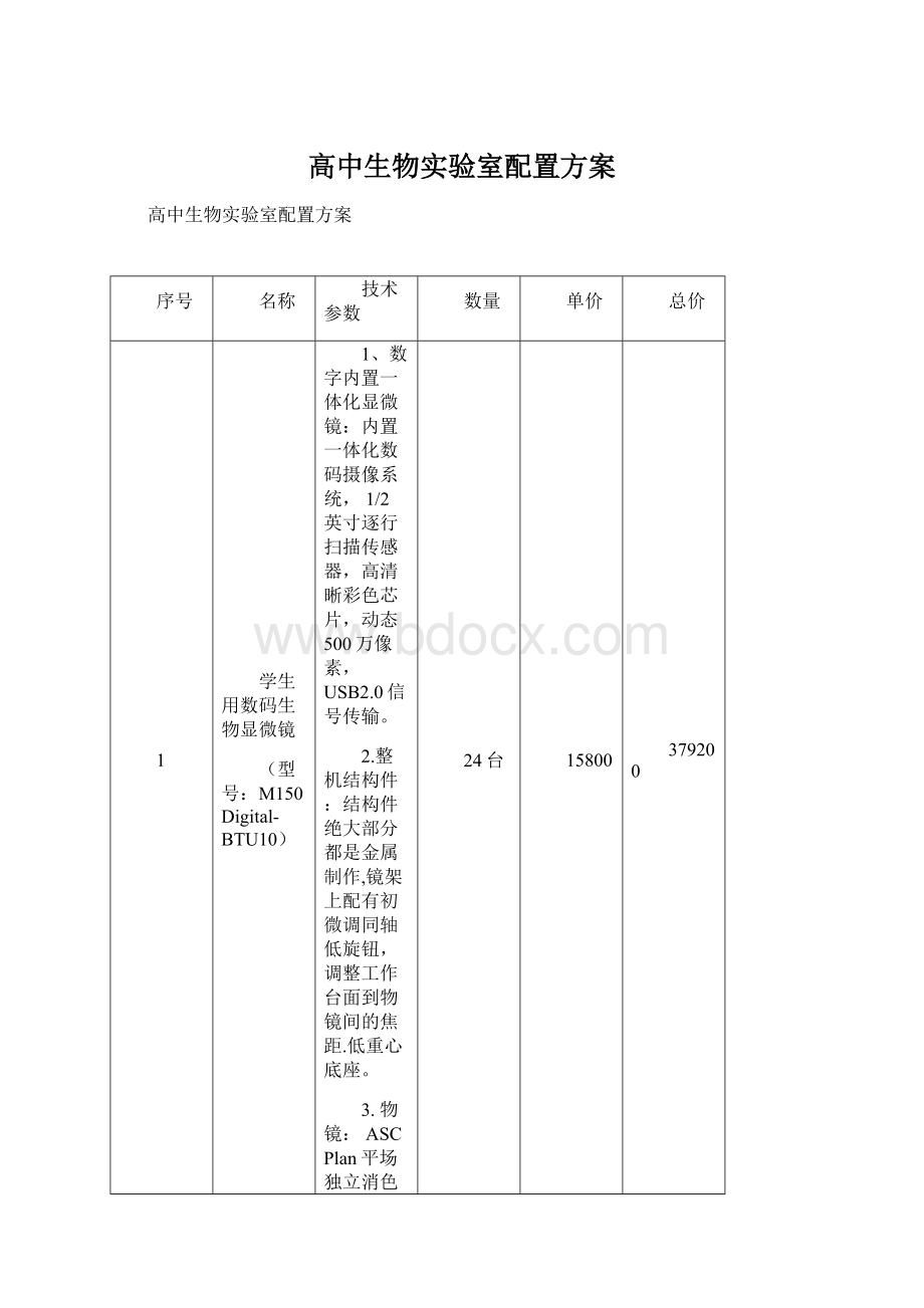 高中生物实验室配置方案Word下载.docx