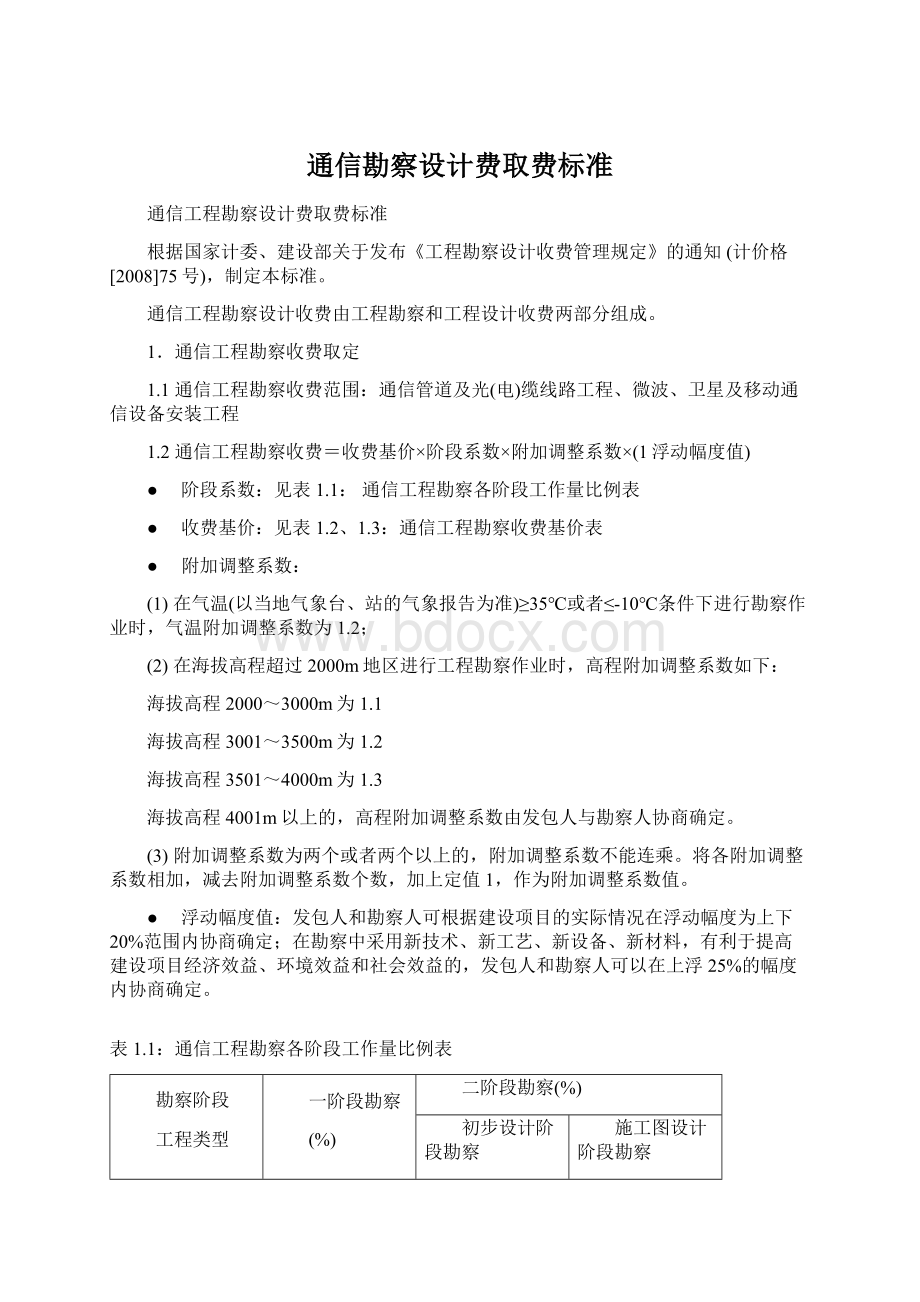 通信勘察设计费取费标准.docx_第1页