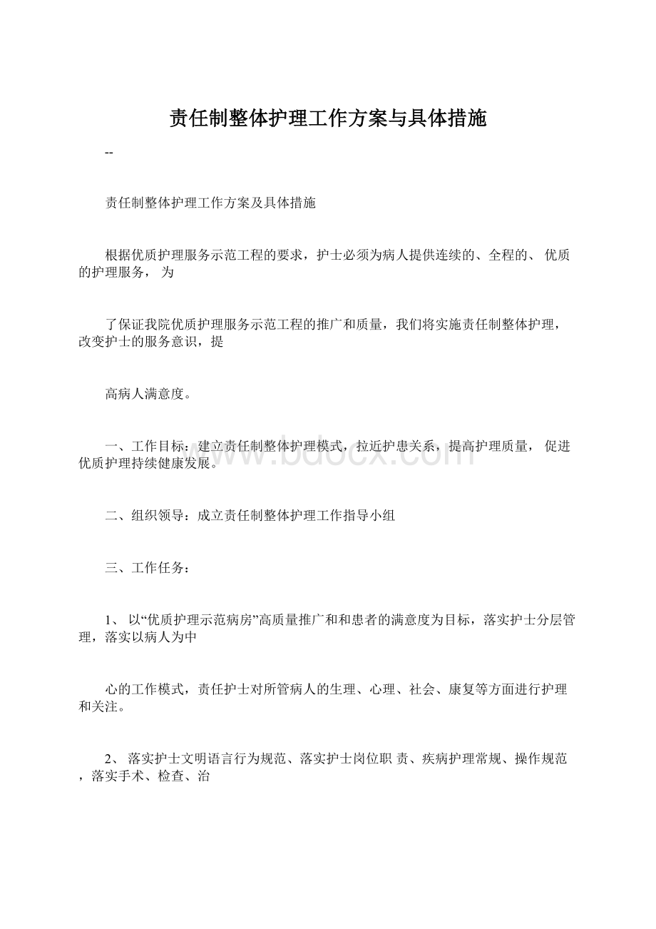 责任制整体护理工作方案与具体措施.docx