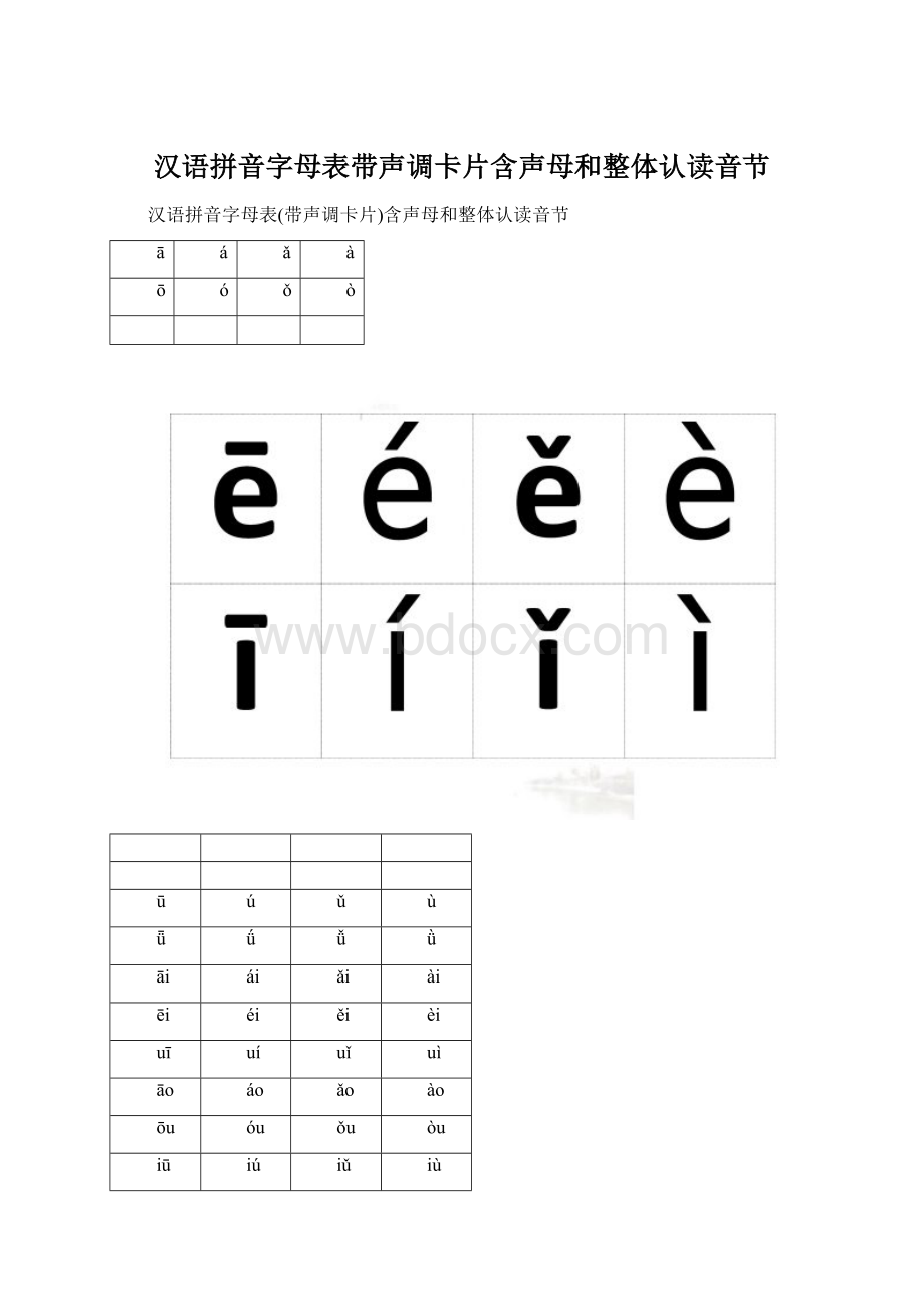 汉语拼音字母表带声调卡片含声母和整体认读音节.docx