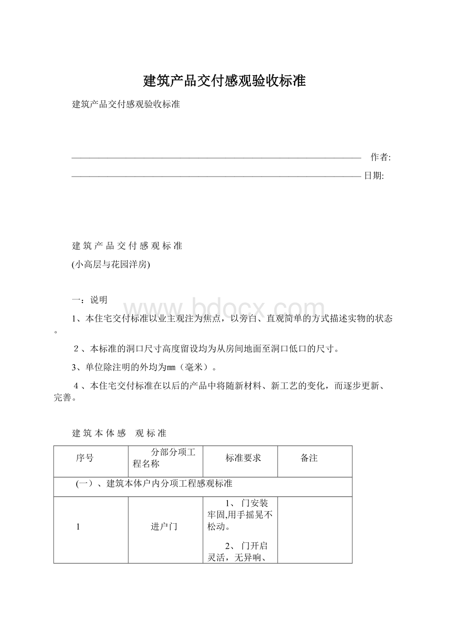 建筑产品交付感观验收标准.docx