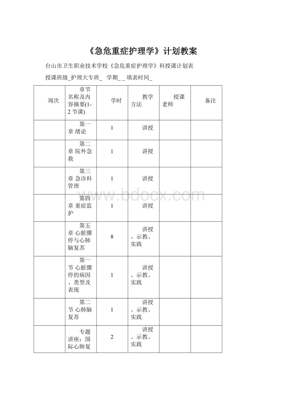 《急危重症护理学》计划教案.docx_第1页