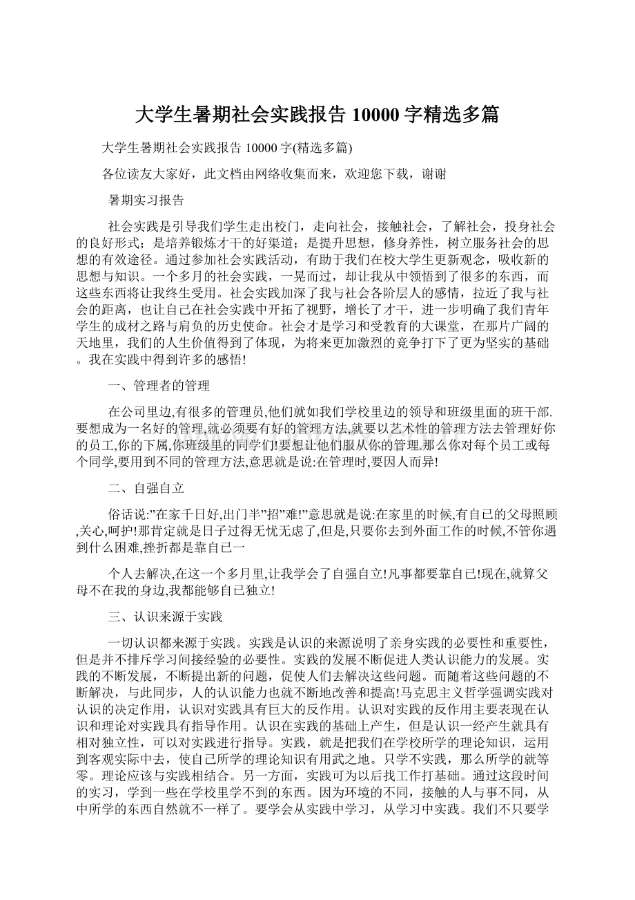 大学生暑期社会实践报告10000字精选多篇.docx