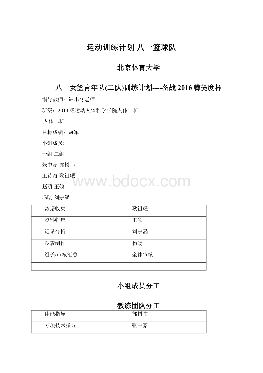 运动训练计划 八一篮球队.docx