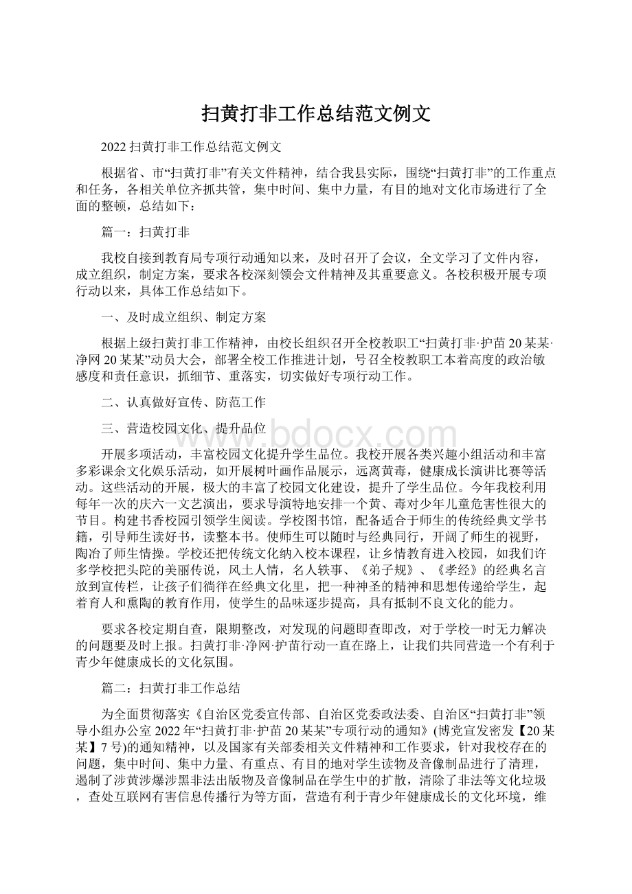 扫黄打非工作总结范文例文文档格式.docx