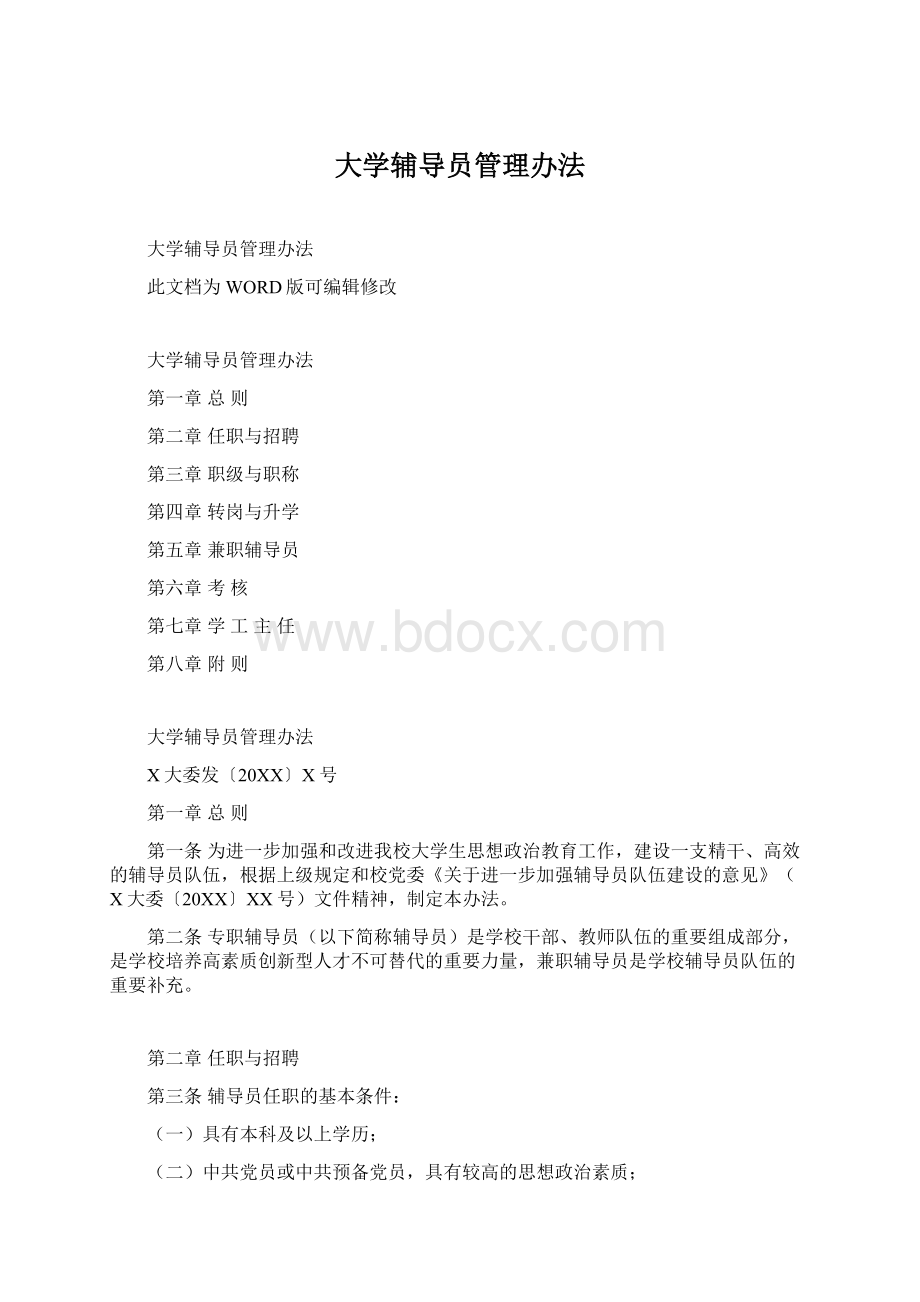 大学辅导员管理办法Word格式.docx