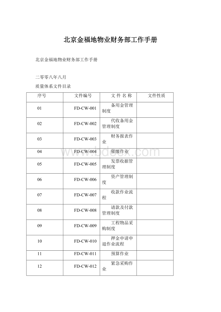 北京金福地物业财务部工作手册Word格式文档下载.docx