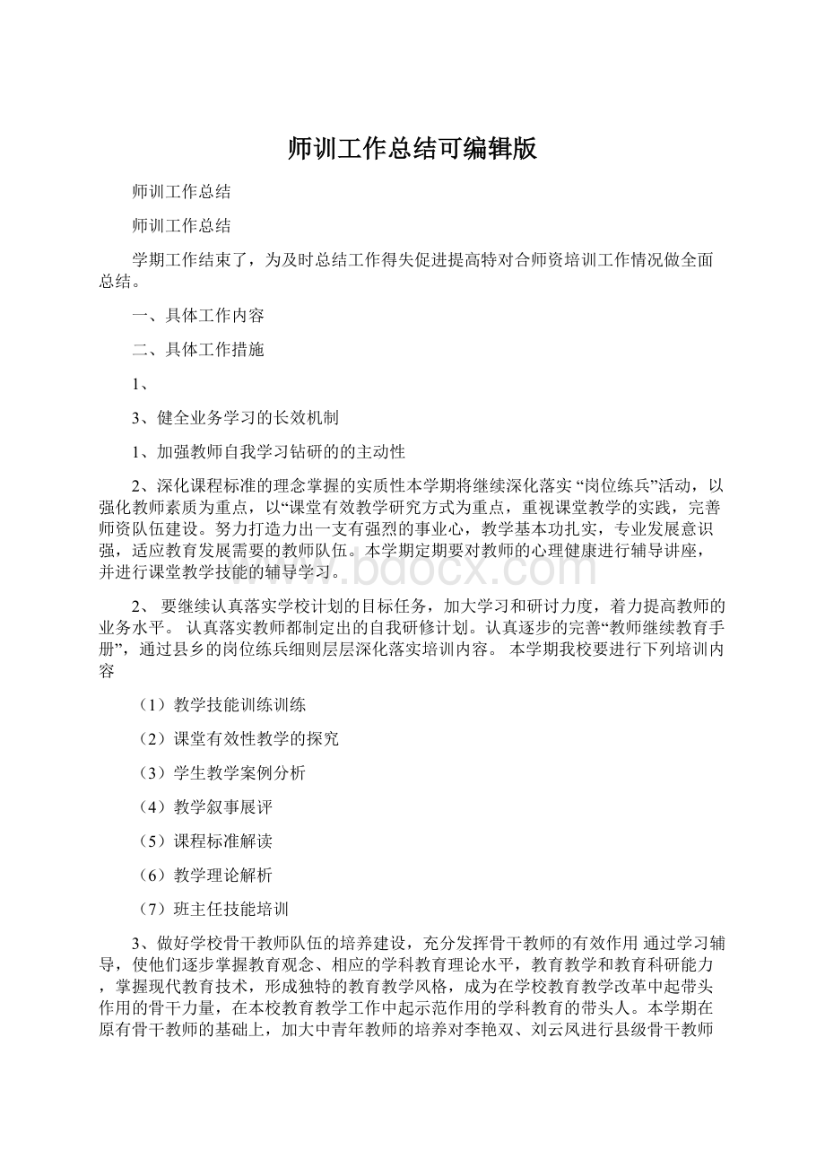 师训工作总结可编辑版Word格式.docx