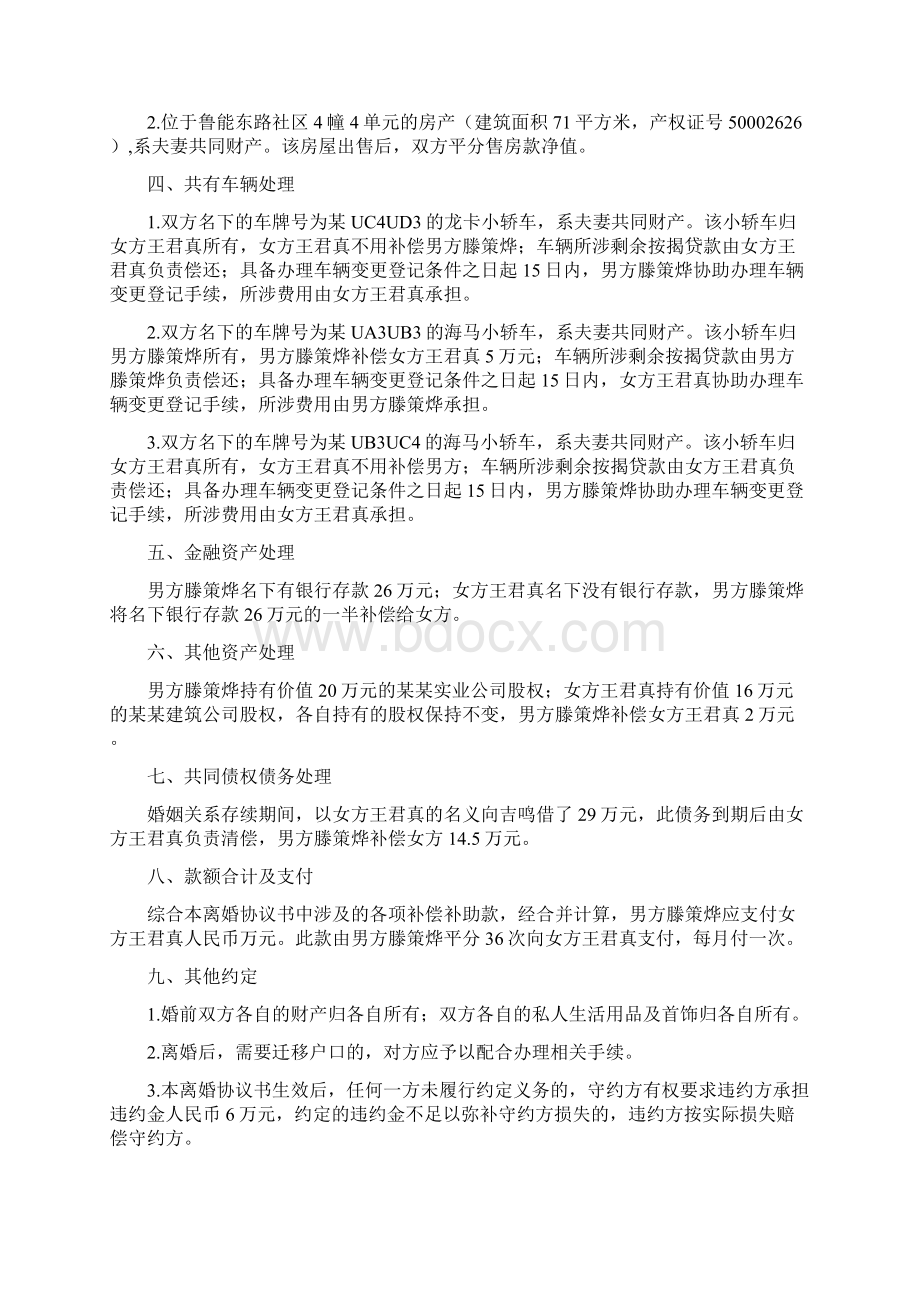 王君的离婚协议书附离婚协议范本Word格式.docx_第2页