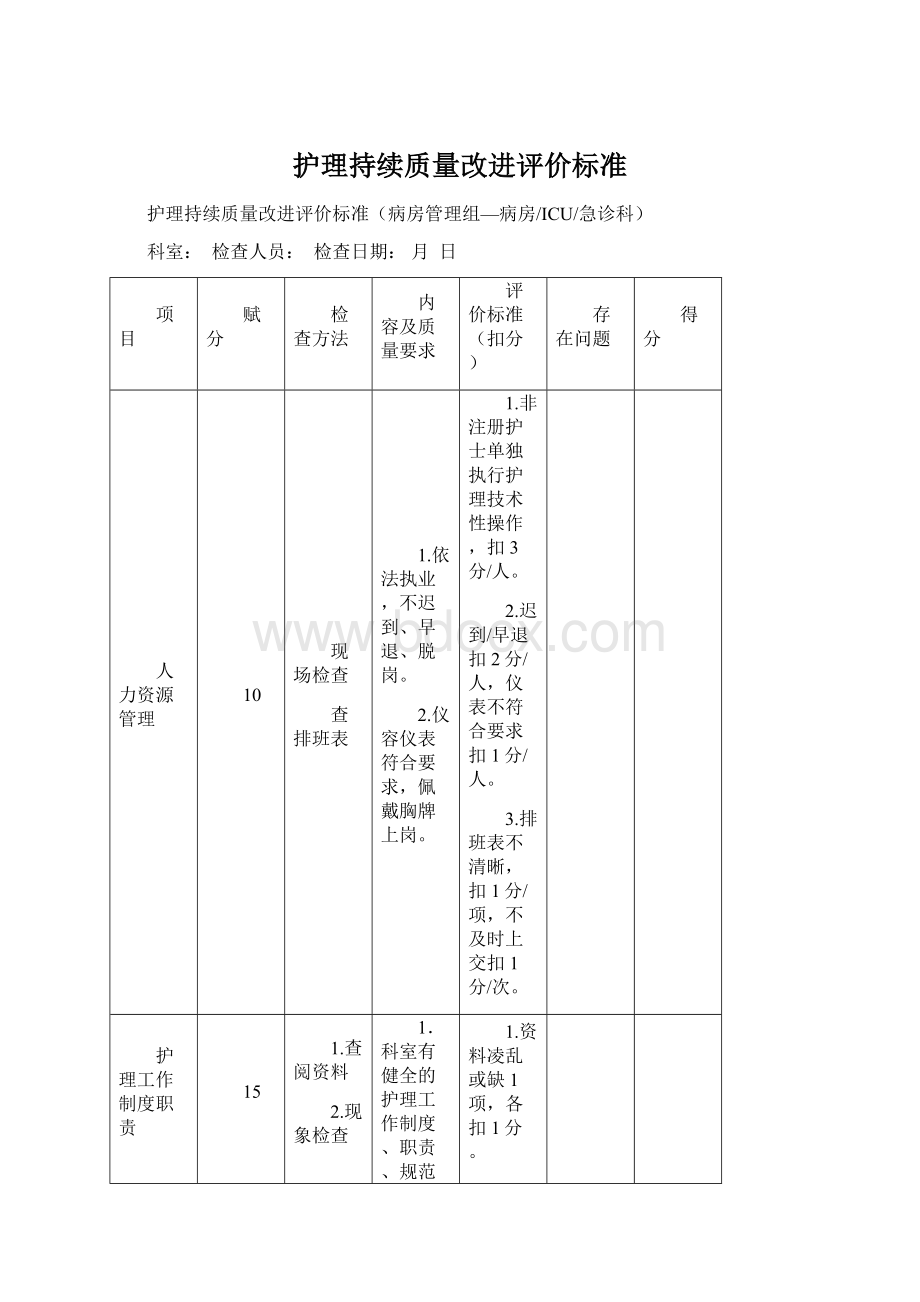 护理持续质量改进评价标准.docx_第1页