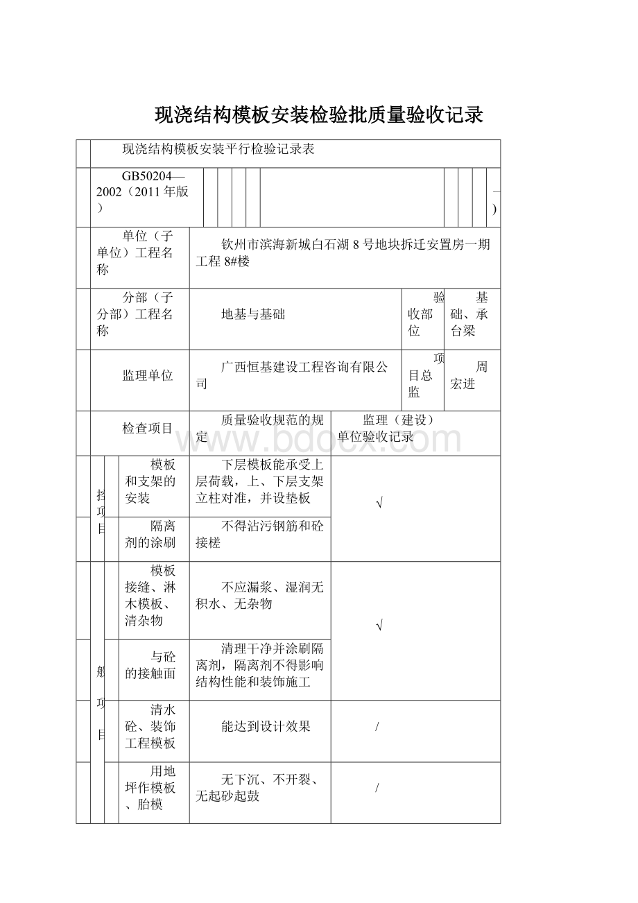 现浇结构模板安装检验批质量验收记录.docx