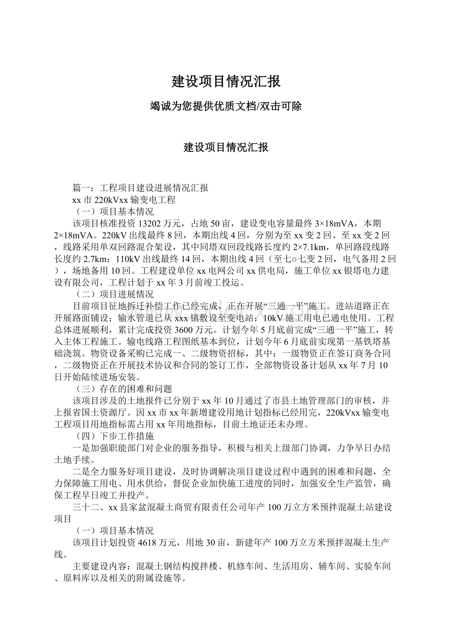 建设项目情况汇报Word文件下载.docx