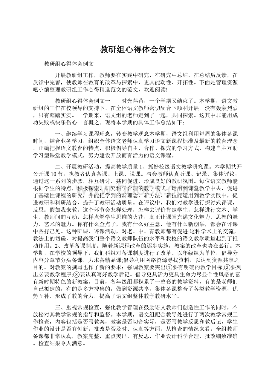 教研组心得体会例文Word格式文档下载.docx