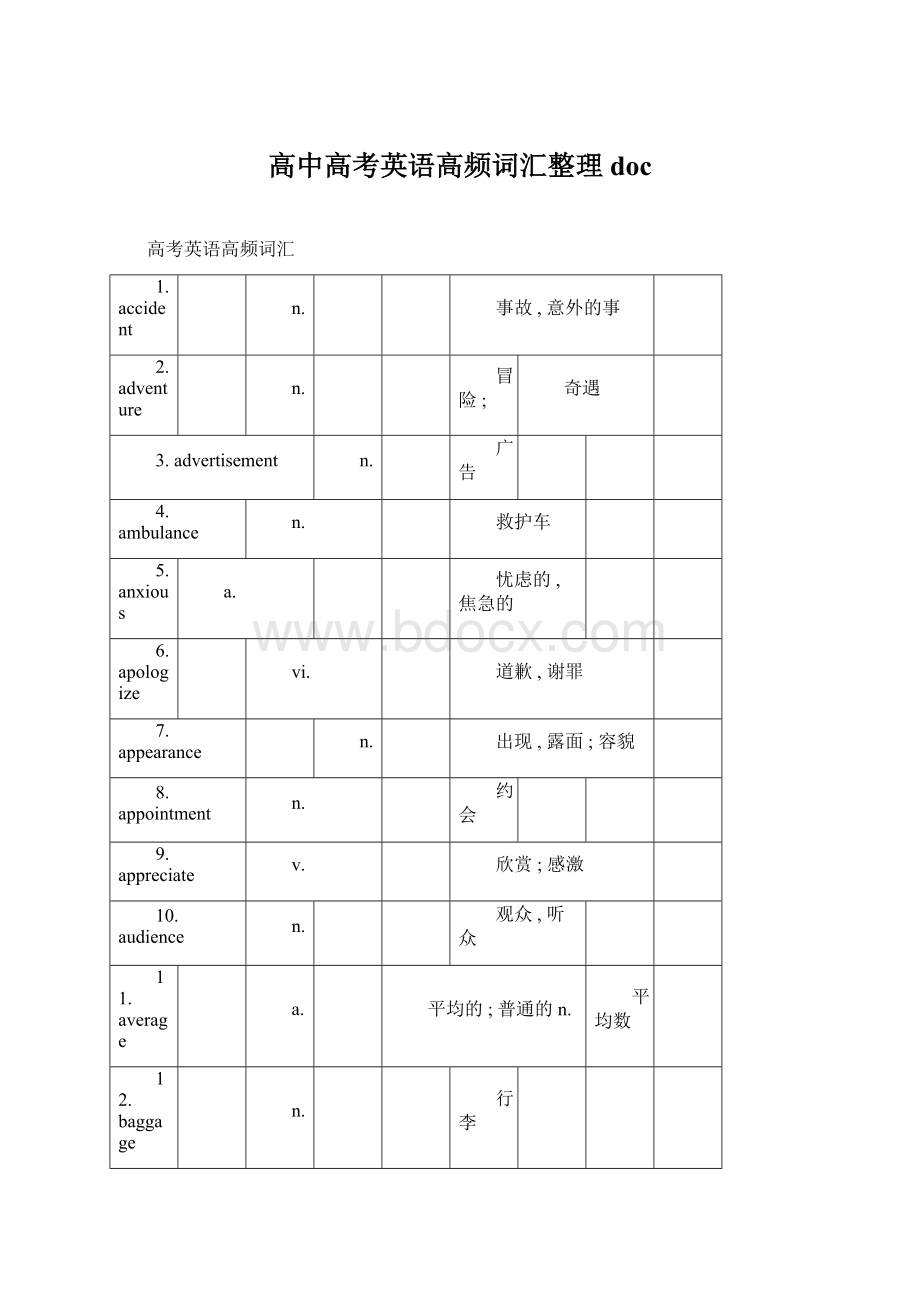 高中高考英语高频词汇整理docWord格式.docx