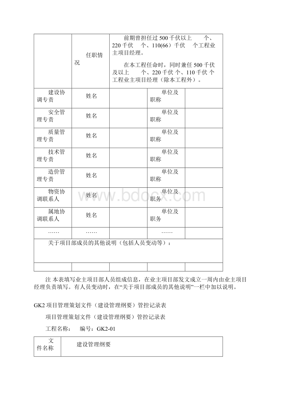 业主项目部标准化管理管控记录表范本Word格式.docx_第2页