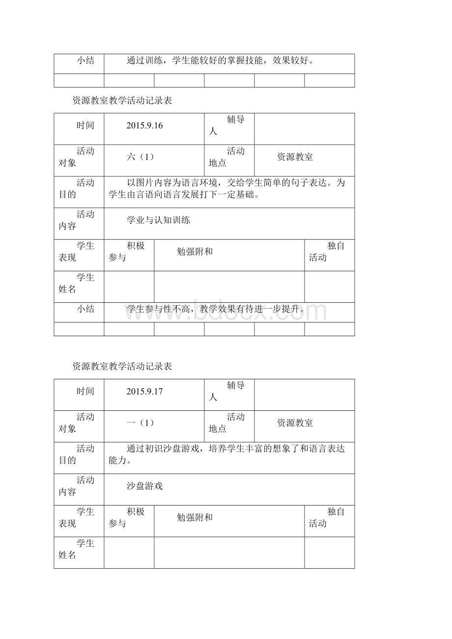 第一学期资源教室教学活动记录.docx_第3页