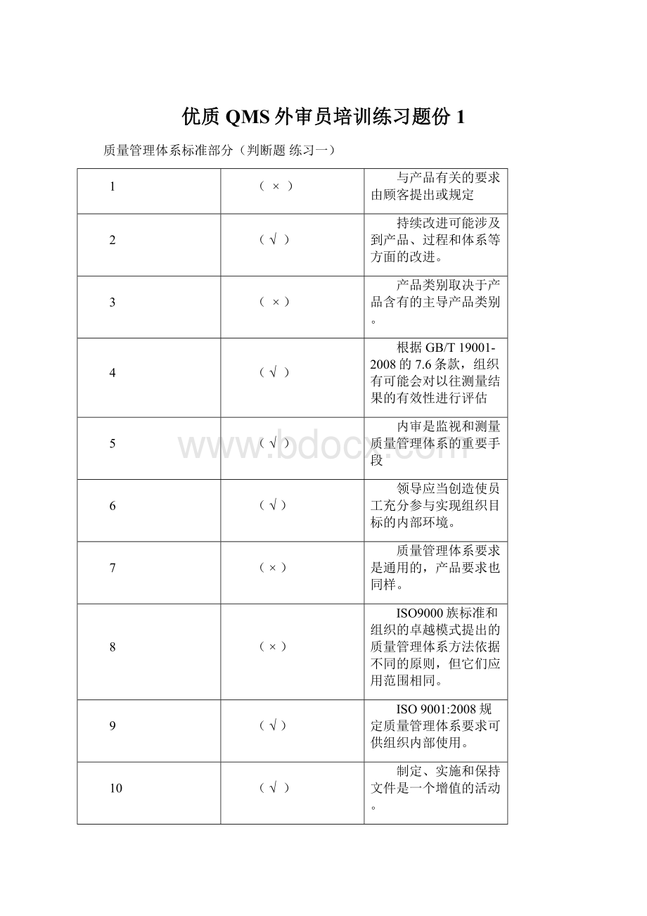 优质QMS外审员培训练习题份1.docx_第1页