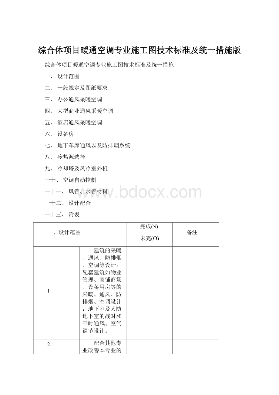 综合体项目暖通空调专业施工图技术标准及统一措施版Word文件下载.docx