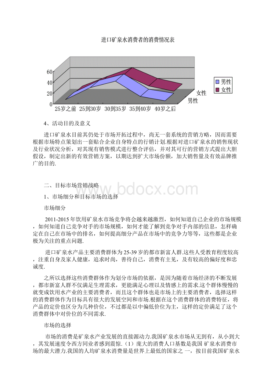 新编写进口品牌高档矿泉水市场营销活动策划方案书Word下载.docx_第3页