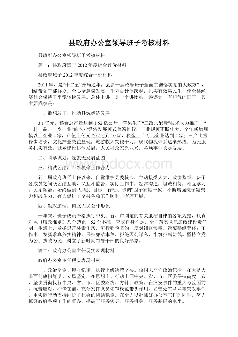 县政府办公室领导班子考核材料Word格式文档下载.docx_第1页