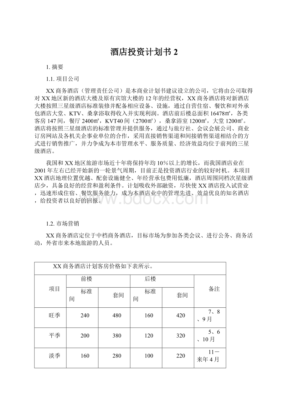 酒店投资计划书2.docx