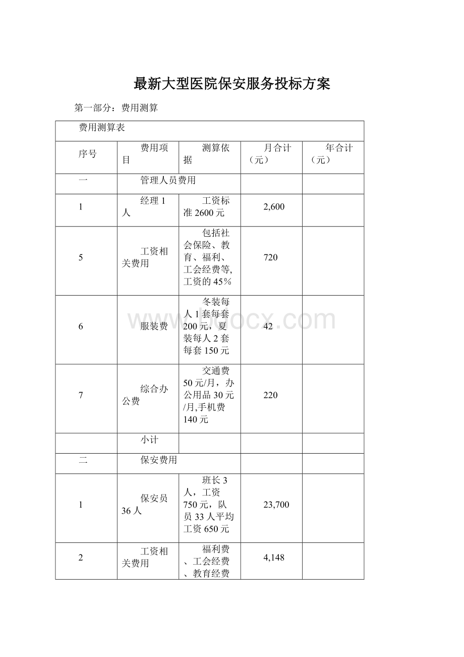 最新大型医院保安服务投标方案.docx_第1页