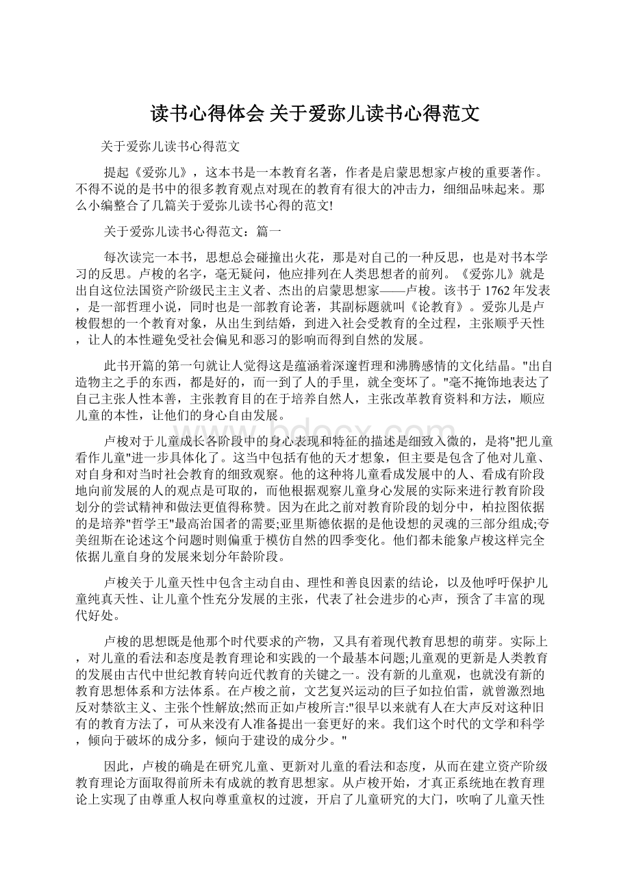 读书心得体会 关于爱弥儿读书心得范文Word格式.docx