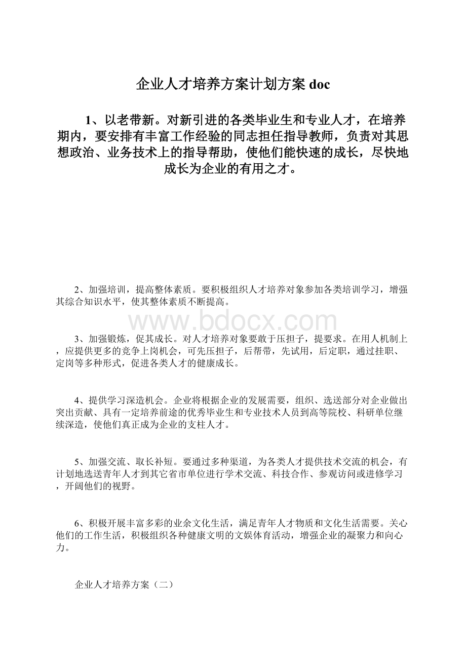 企业人才培养方案计划方案docWord文件下载.docx