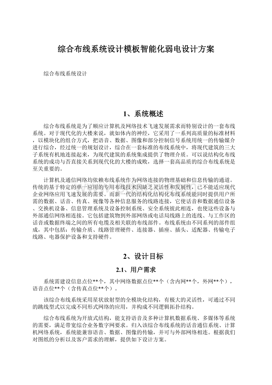 综合布线系统设计模板智能化弱电设计方案.docx