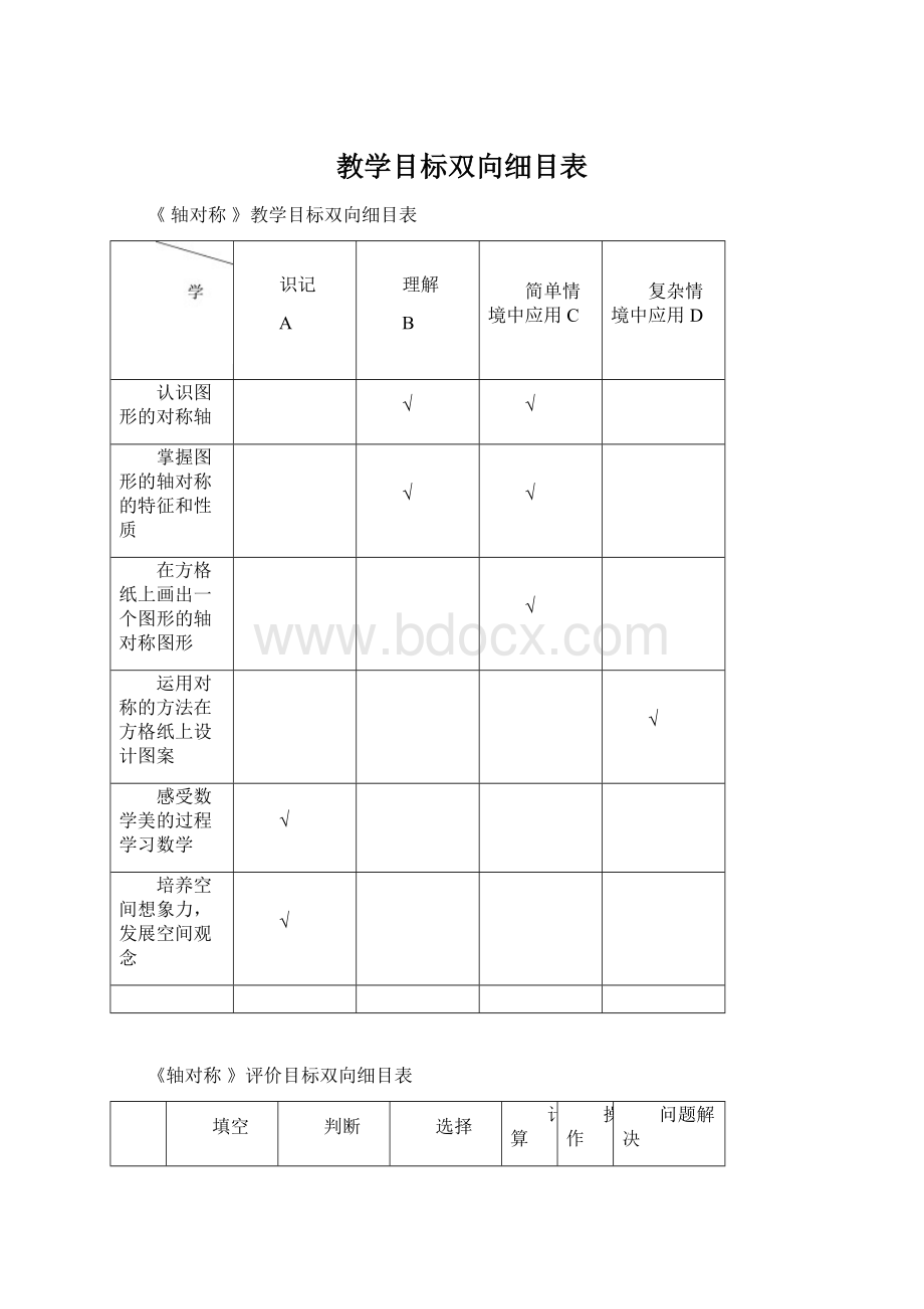 教学目标双向细目表.docx