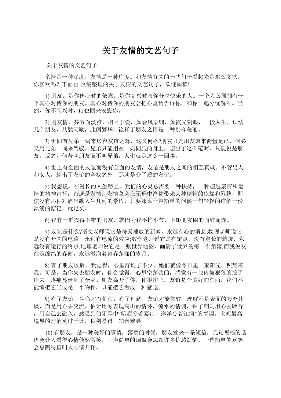 关于友情的文艺句子Word格式文档下载.docx_第1页