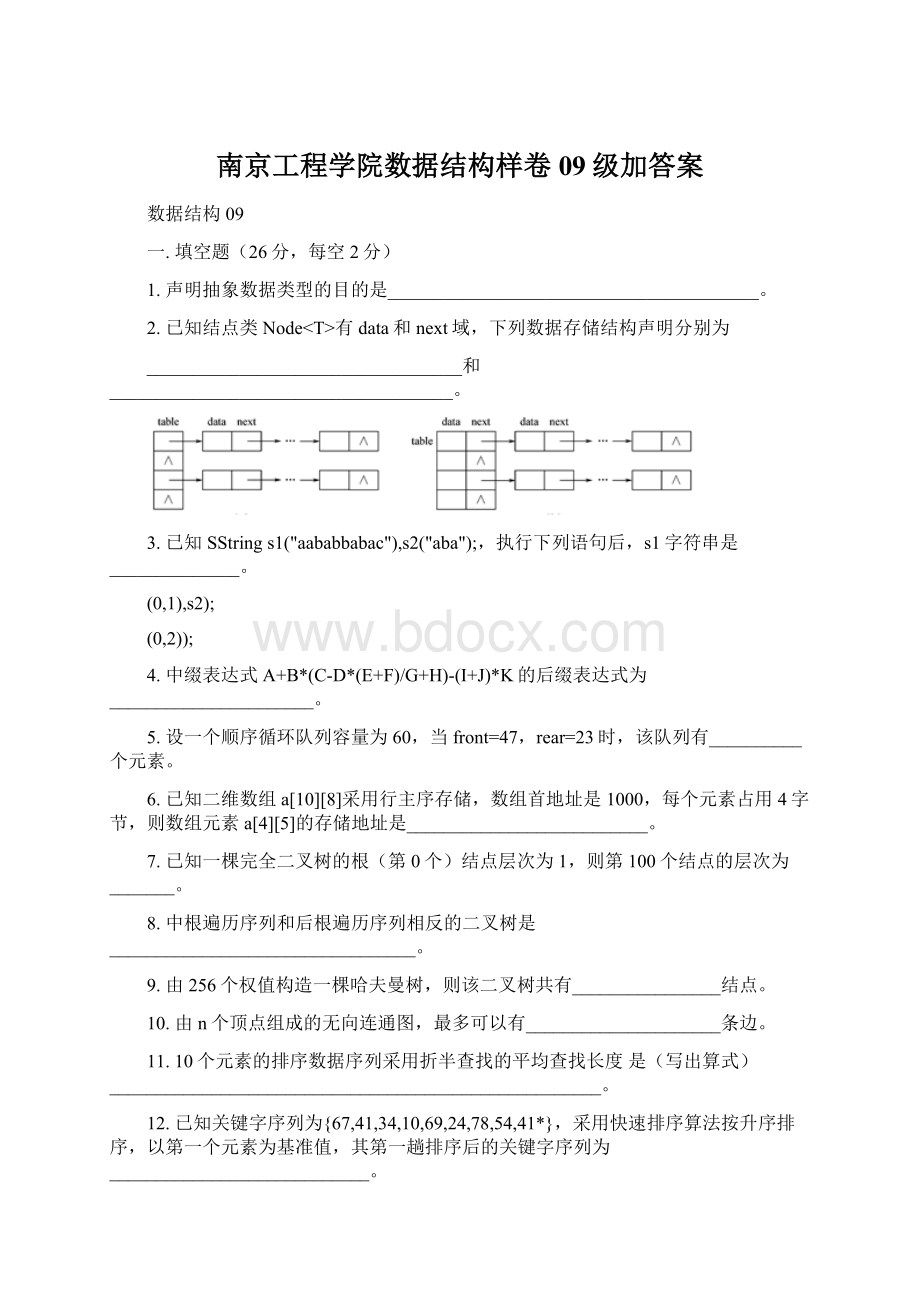 南京工程学院数据结构样卷09级加答案.docx