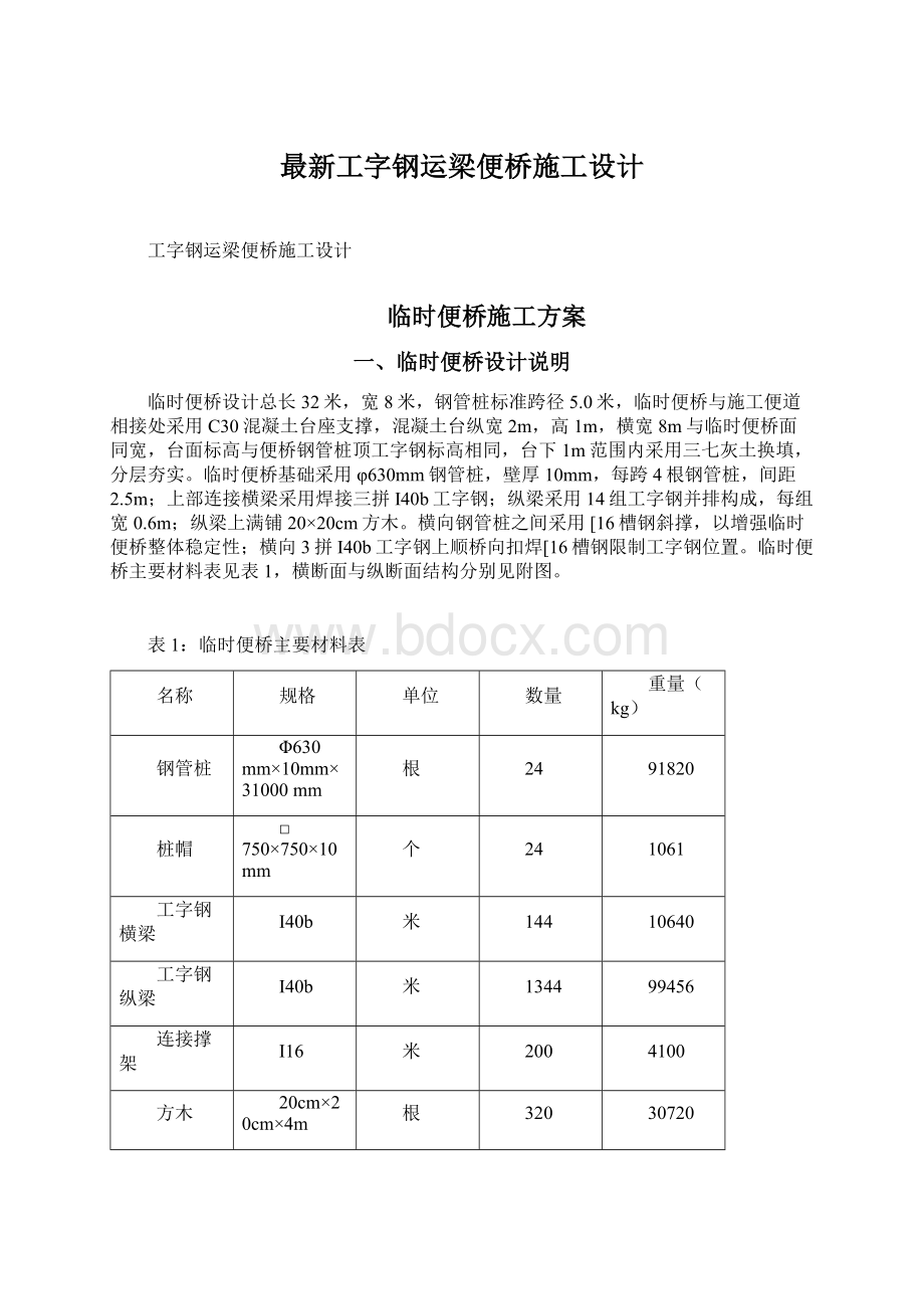 最新工字钢运梁便桥施工设计Word下载.docx_第1页