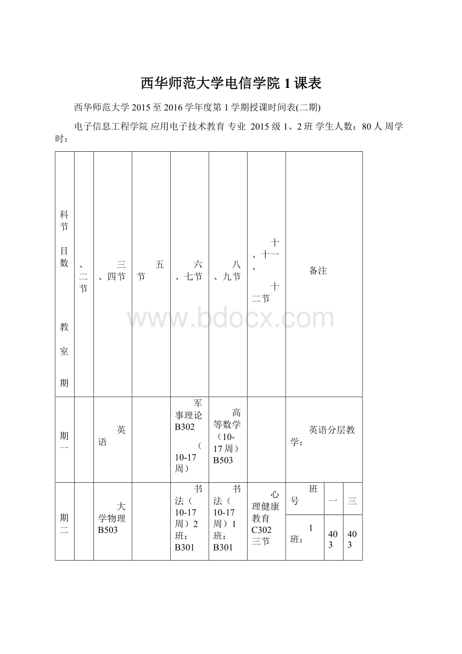 西华师范大学电信学院1课表Word文档下载推荐.docx