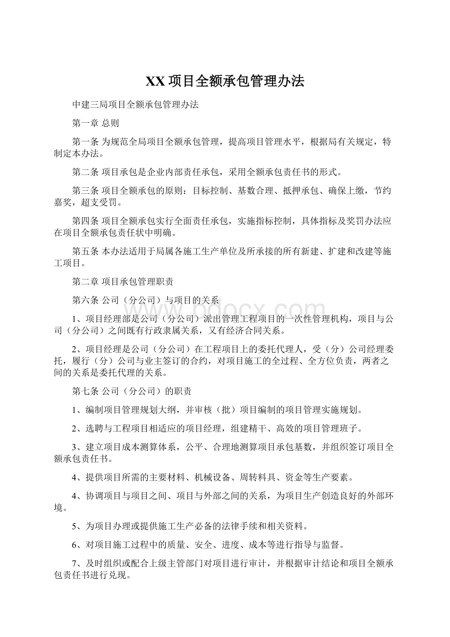 XX项目全额承包管理办法.docx