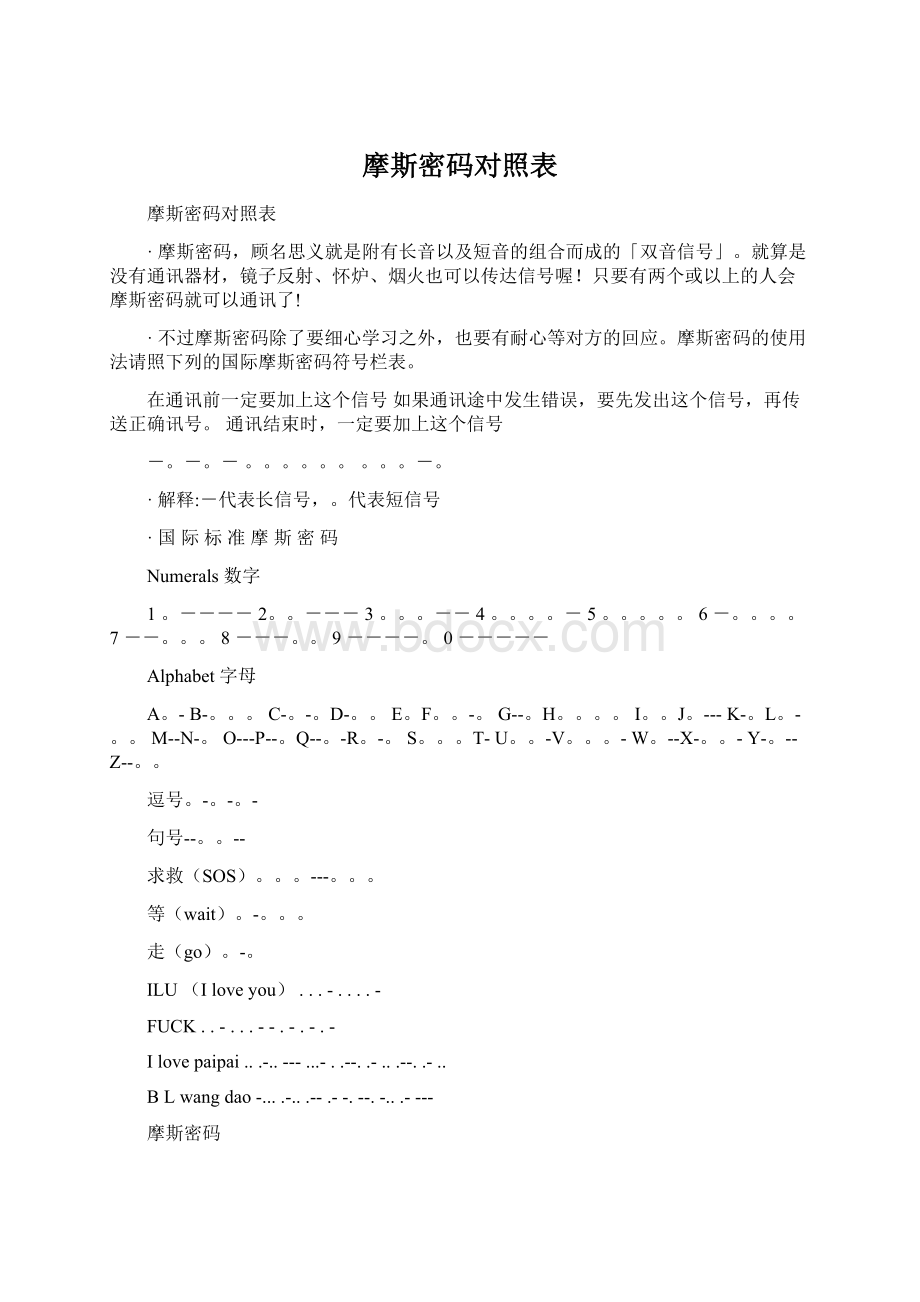 摩斯密码对照表Word格式.docx