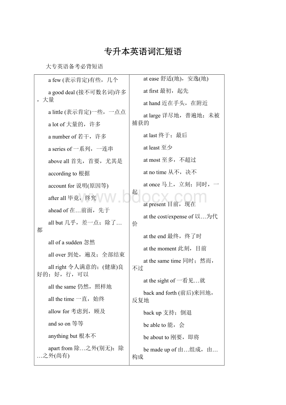 专升本英语词汇短语Word文件下载.docx